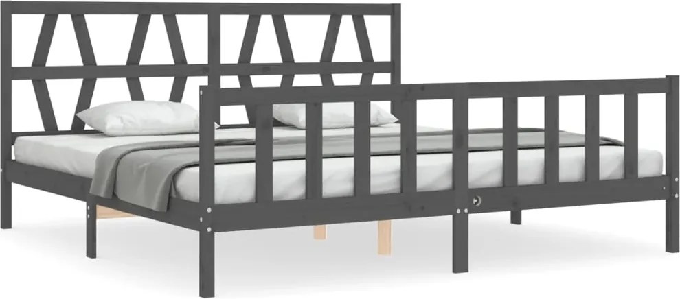 vidaXL szürke tömör fa ágykeret fejtámlával 200 x 200 cm