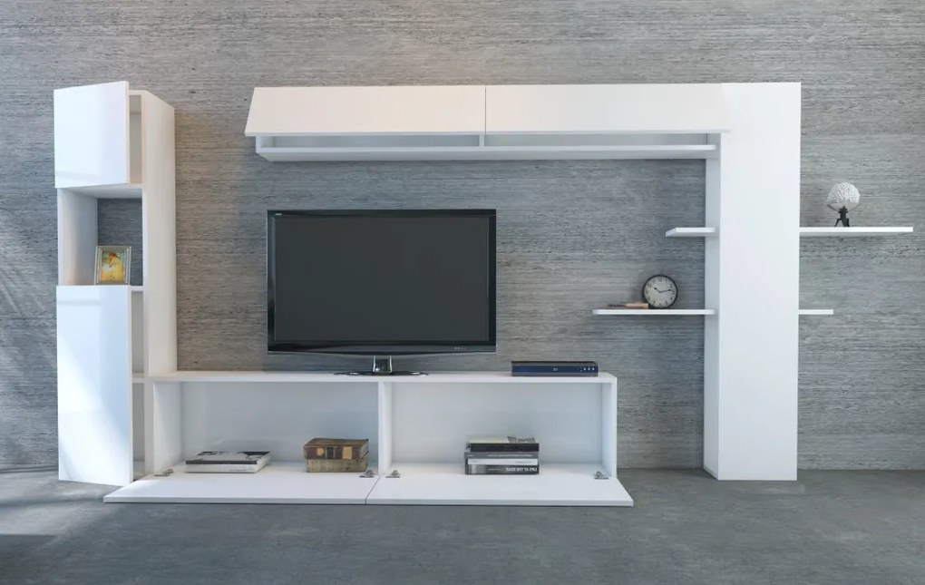 TV-állvány, fehér, 215 cm