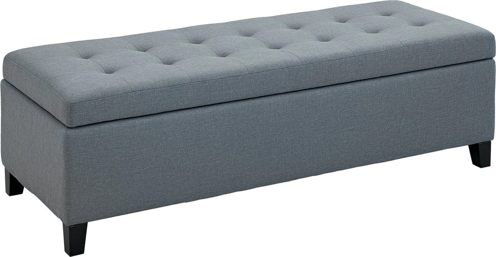 HOMCOM Kárpitozott Pad, Tárolós Pad Fedéllel, Vászon Hatású, Ládaszerű Pad, Tároló Pad Nappaliba, Hálószobába, Szürke, 125 x 49 x 41.5 cm | Aosom