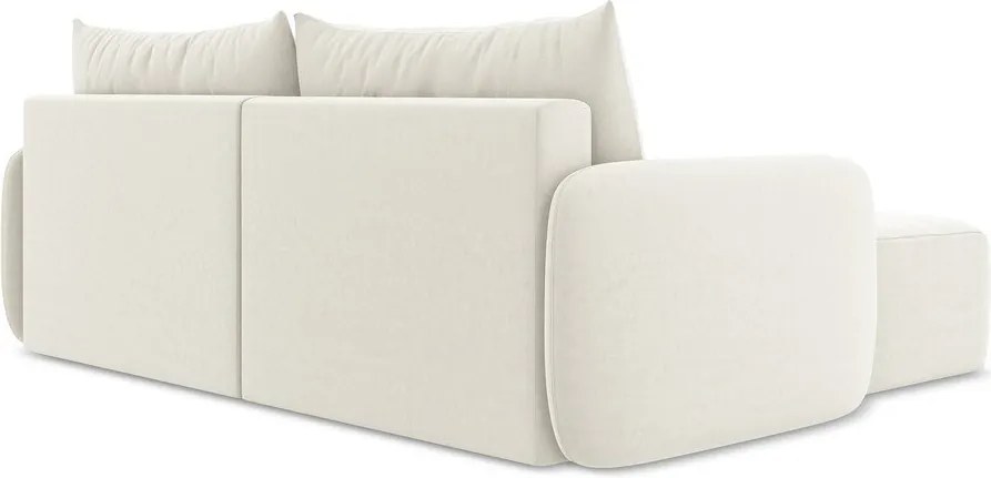 Krémszínű bársony kinyitható-tárolóhelyes sarokkanapé (bal oldali-heverő résszel) Kalena – Makamii