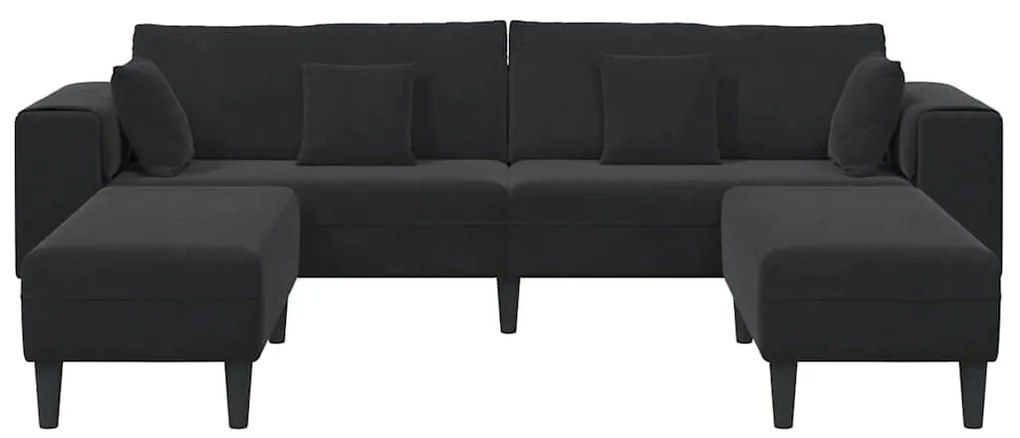 Bársony Kanapé párnával 3 pcs Fekete 208 cm Bársony