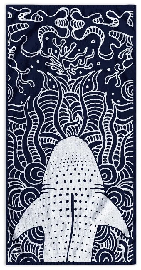 Sötétkék strandtörölköző 90x180 cm Shark – DecoKing
