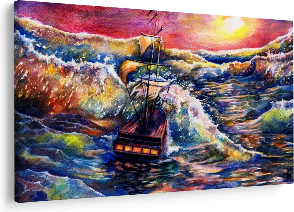 Kép - Hajó az óceán hullámain, aquarel (90x60 cm)