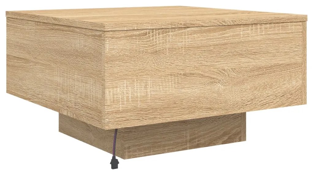 sonoma tölgy színű dohányzóasztal LED-lámpákkal 55 x 55 x 31 cm