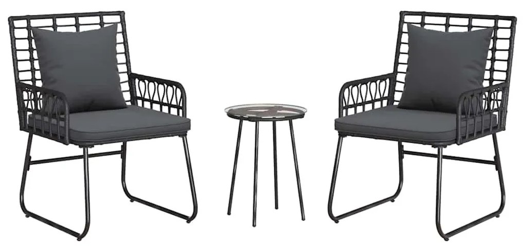 Kert étkező szett 3 pcs Fekete és Antracit Poli rattan és acél