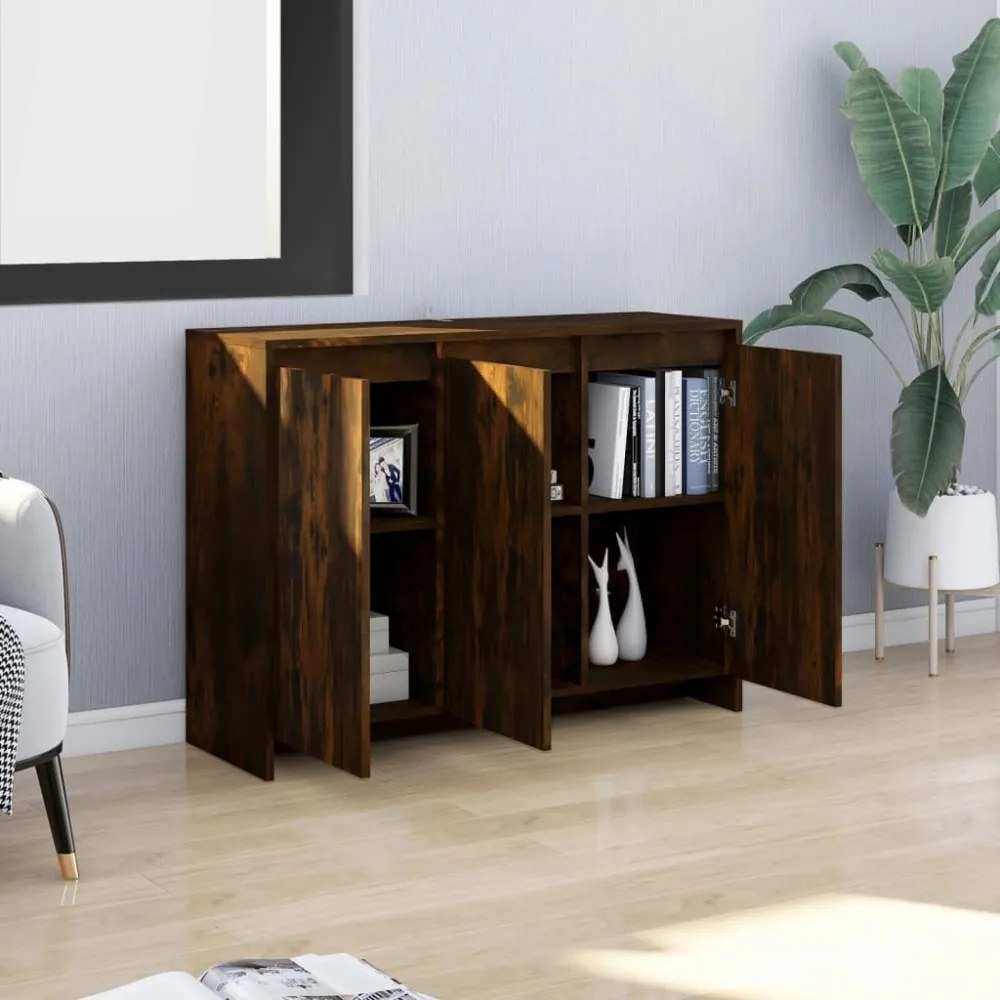 füstös tölgy színű szerelt fa tálalószekrény 102 x 33 x 75 cm