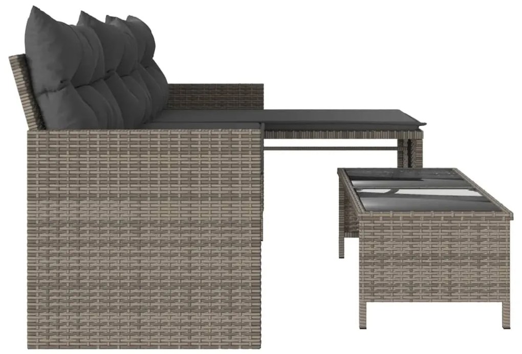 vidaXL L-alakú szürke polyrattan kerti kanapé asztallal és párnákkal