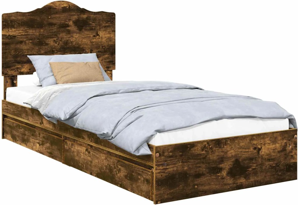 vidaXL Tárolós Ágy fejtámlával Füstölt tölgy 90 x 200 cm Faanyag