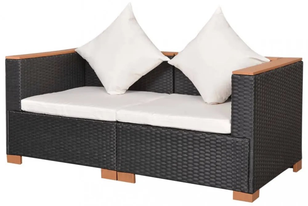 fekete polyrattan kerti kanapé