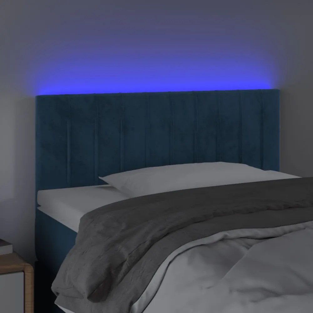 sötétkék bársony LED-es fejtámla 80 x 5 x 78/88 cm
