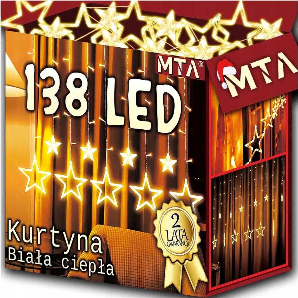 Fényfüggöny 138LED Csillagok Karácsonyi lámpák Karácsonyfa girland Ablak