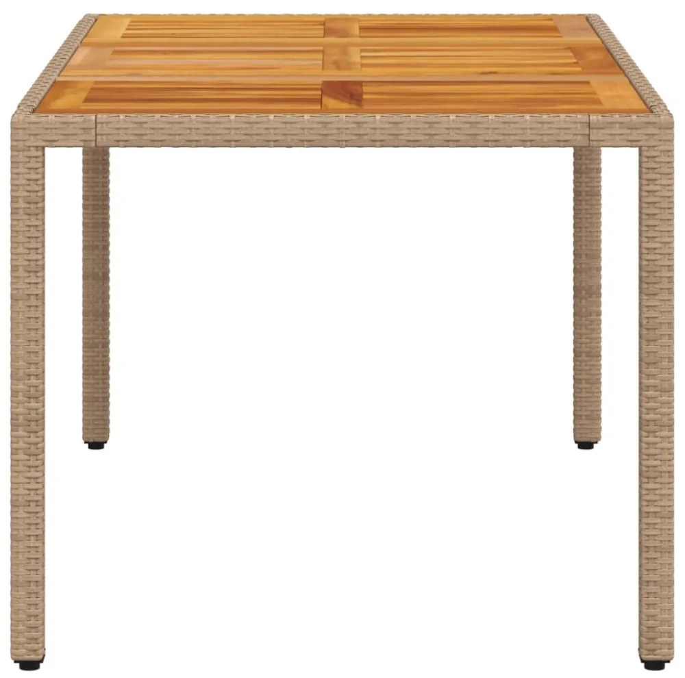 bézs polyrattan és akácfa kerti asztal 150 x 90 x 75 cm