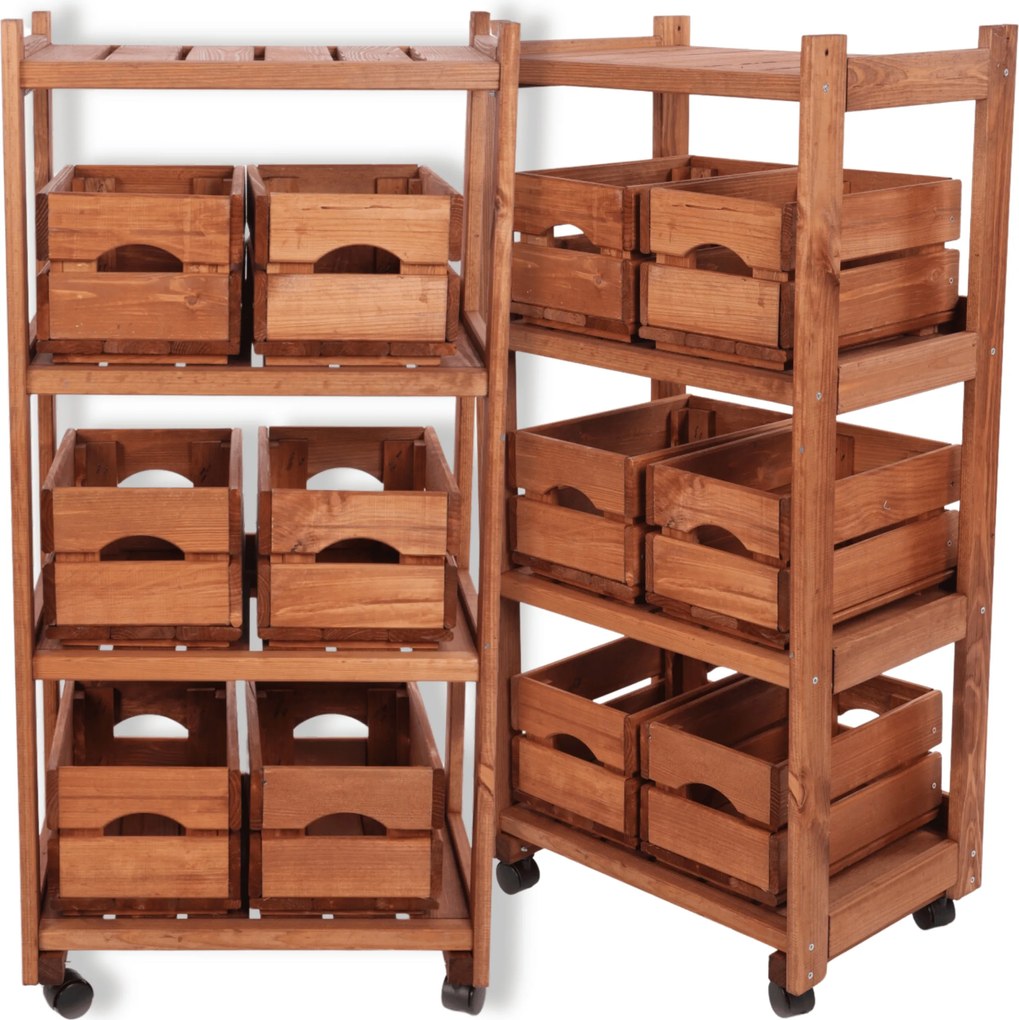 Fa gurulós könyvespolc 6 Dobozos Eko mobil könyvespolc