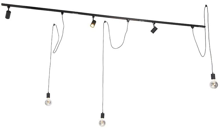 1-fázisú sínrendszer 3 spotlámpával és 3 függőlámpával fekete - Cavalux Jeana
