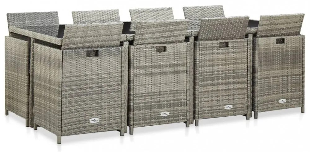 13 részes bézs polyrattan kültéri étkezőszett párnákkal