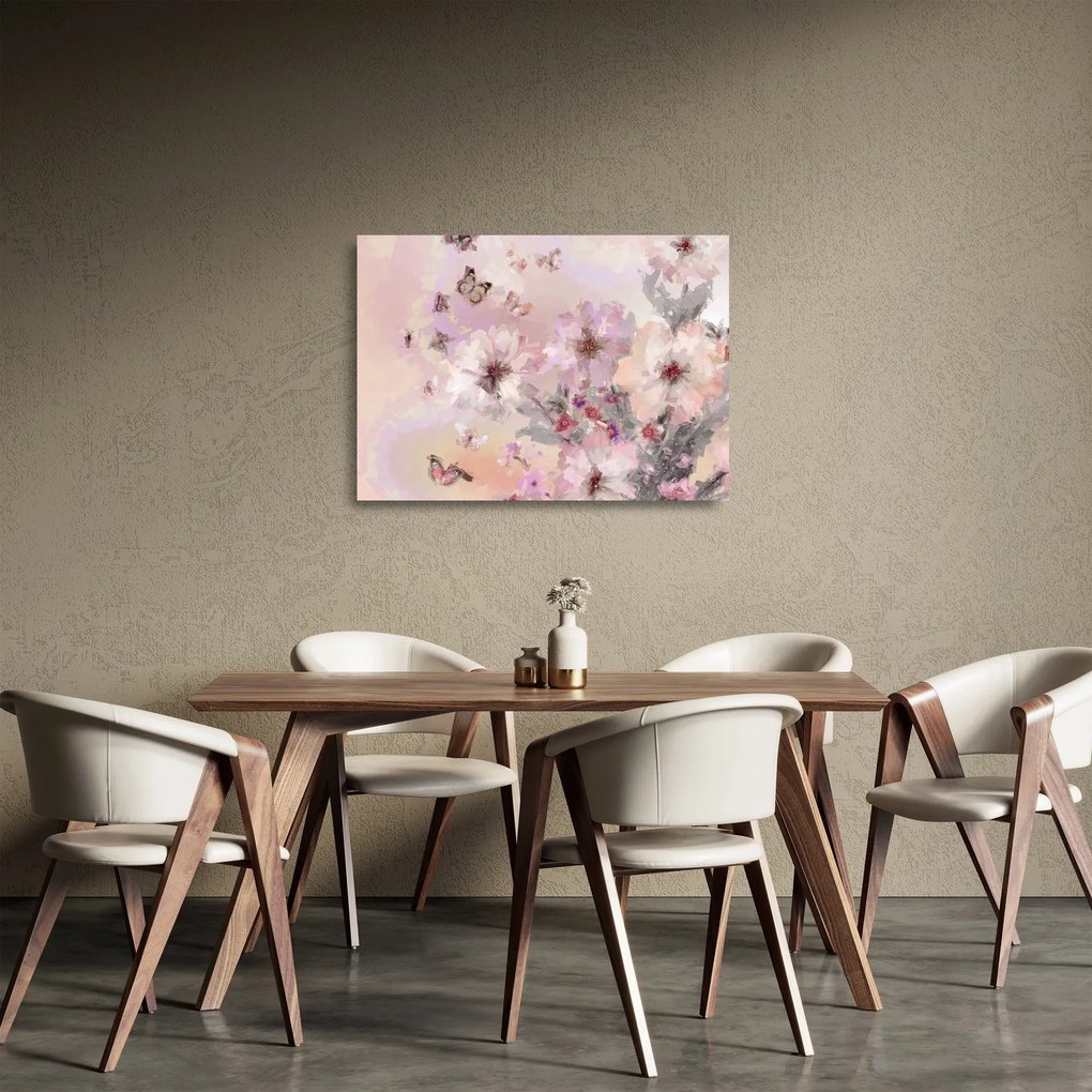 Üveg kép - Művészeti kollázs pillangókkal (70x50 cm)