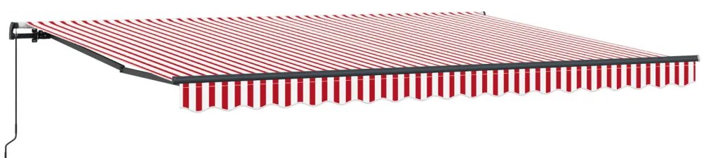 Manuális Behúzható Napernyő Piros és Fehér Csíkos 450x300 cm