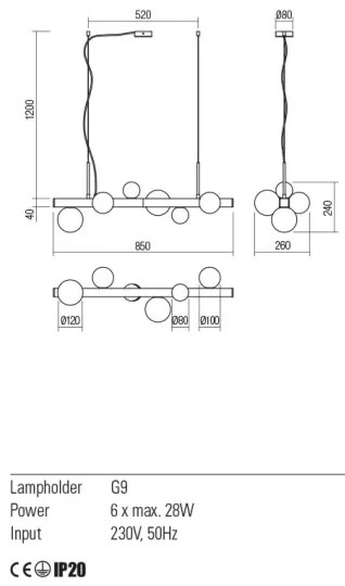 Redo 01-2374 - Csillár zsinóron GOJI 6xG9/28W/230V arany