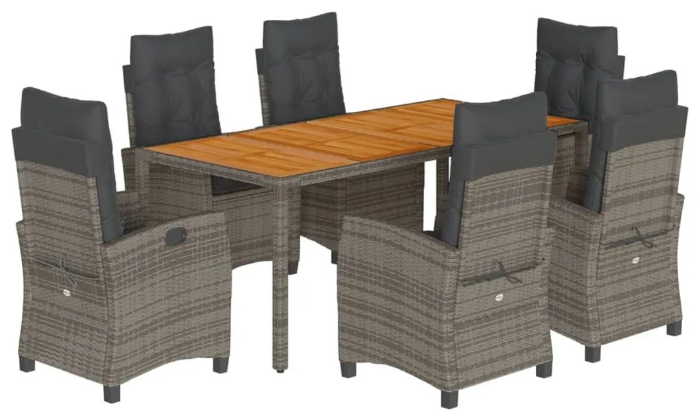 7 részes szürke polyrattan kerti étkezőgarnitúra párnával