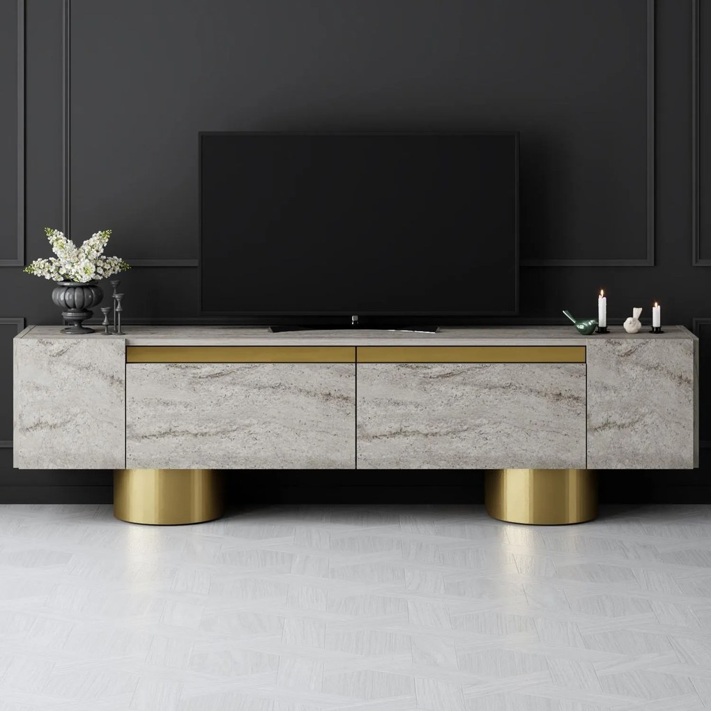 TV szekrény Bohem - Travertine, Gold