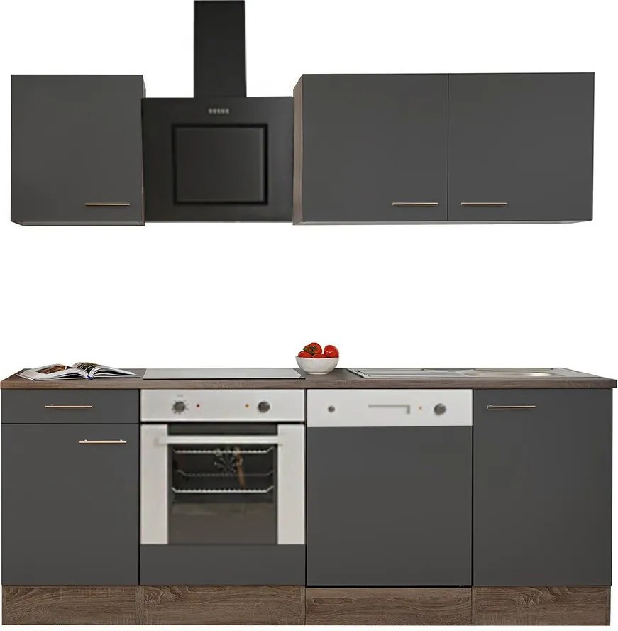 Yorki 220 konyhabútor yorki tölgy korpusz,selyemfényű antracit fronttal alsó sütős elemmel
