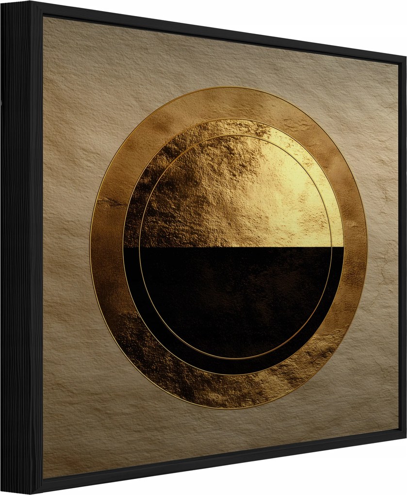 Vászonkép Fekete Keretben Fém Absztrakt Arany Kör Nappali Hálószoba 80x80