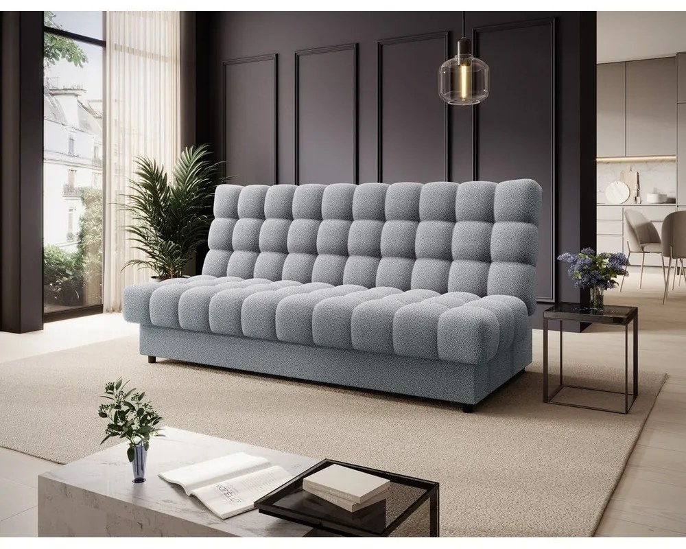 Szürke buklé kinyitható-tárolóhelyes kanapé 197 cm Clareta – ELTAP