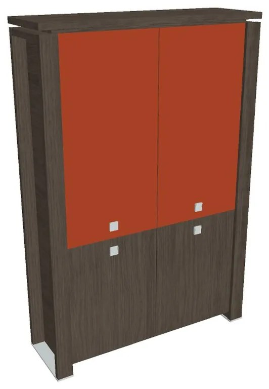 Verno+ magas szekrény 140 x 46 x 210 cm, kombinált ajtó, antracit tölgy / narancs