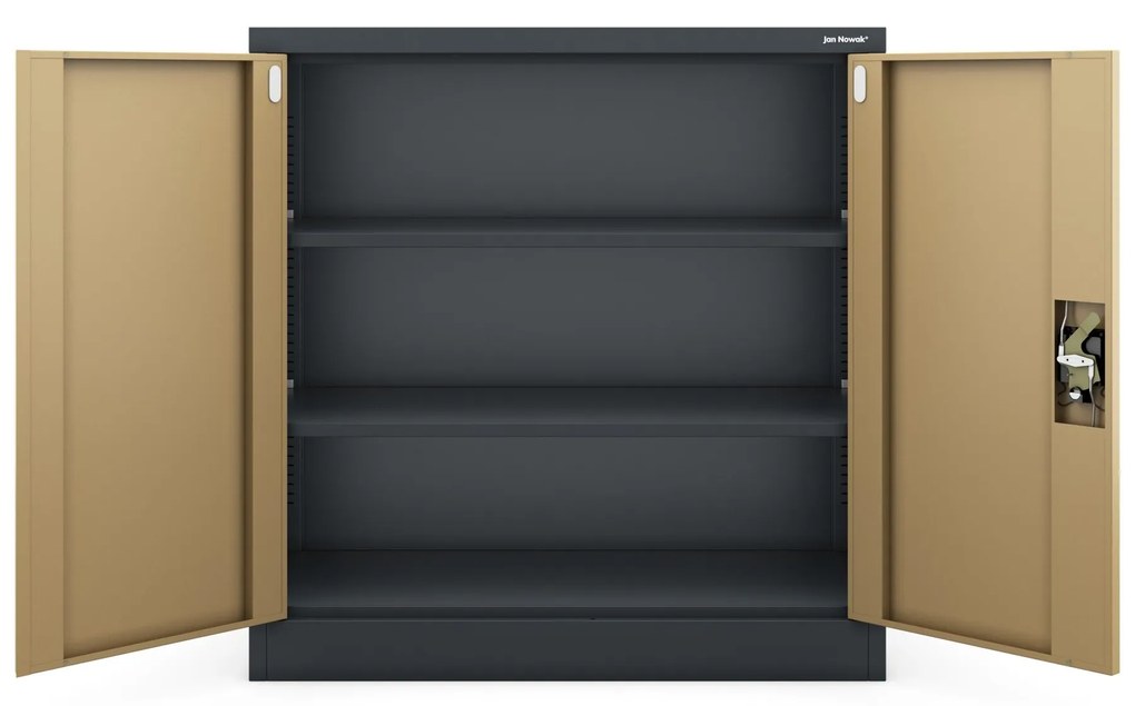 Alacsony fém irattartó szekrény BEATA, 900 x 930 x 400 mm, Eco Design: antracit/ dió