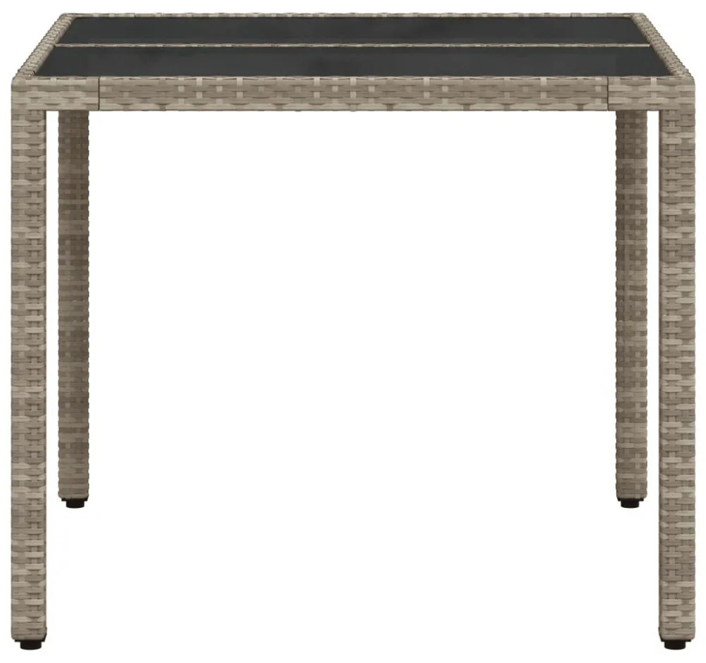világosszürke polyrattan üveglapos kerti asztal 90 x 90 x 75 cm