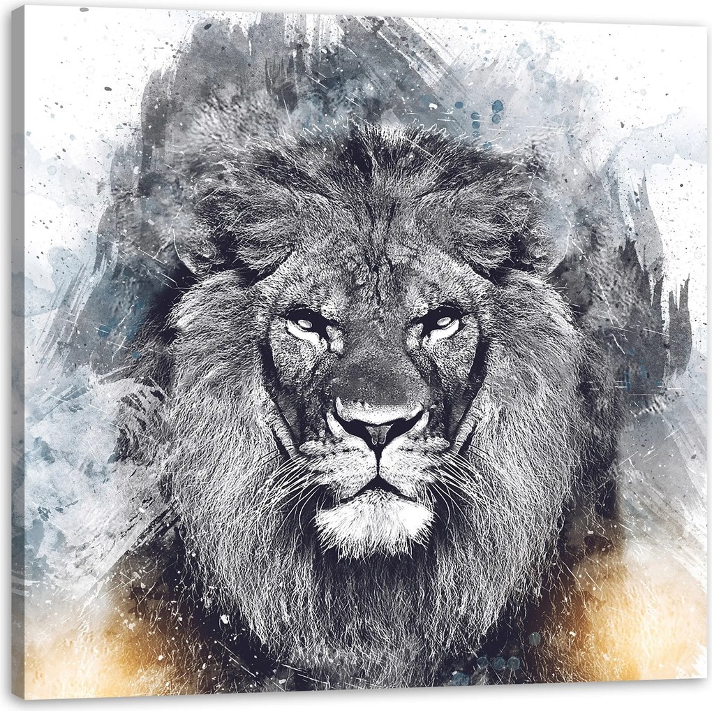 Vászonkép Absztrakt Fekete Veszélyes Oroszlán 80X80 cm Ajándéknak is tökéletes