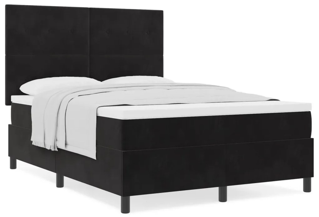 Boxspring Ágy Mattal Fekete 140x200 cm Bársony