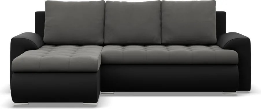 Tokio sarokkanapé, 2 ágyneműtartóval, bársony + műbőr, baloldali, szürke - fekete