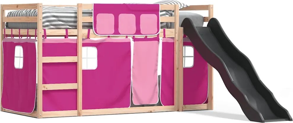 vidaXL rózsaszín emeletes ágy csúszdával és függönnyel 90 x 200 cm