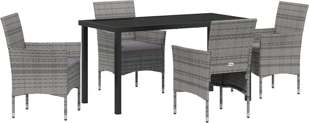 vidaXL Kert étkező szett párnával 5 pcs Szürke polirattan