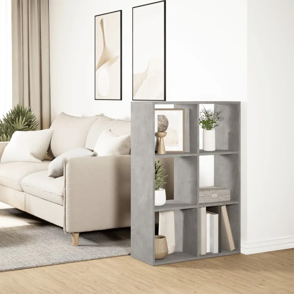 betonszürke szerelt fa elválasztó könyvespolc 69,5x29x103,5 cm