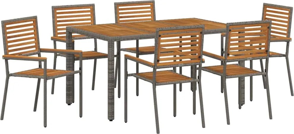 vidaXL Kert étkező szett 7 pcs Szürke és Barna polirattan