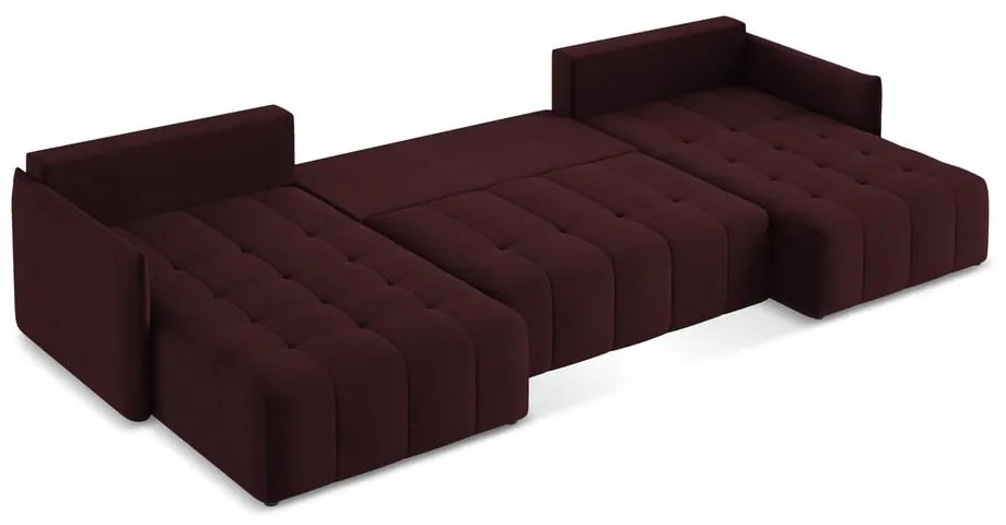 Borvörös kinyitható-tárolóhelyes (U alakú) sarokkanapé Moku – Makamii