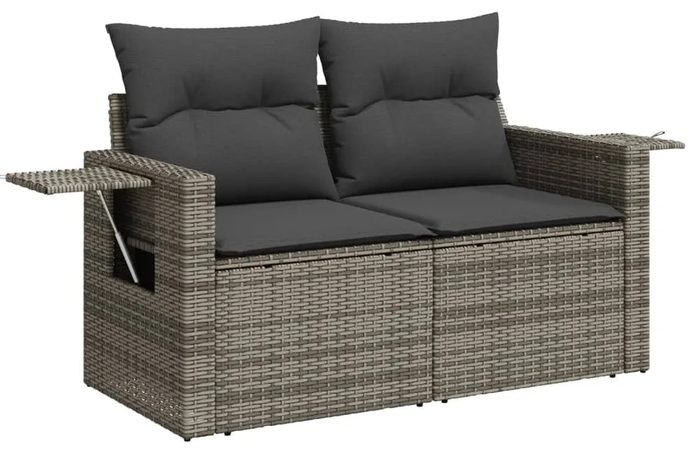 2 személyes szürke polyrattan kerti kanapé párnával