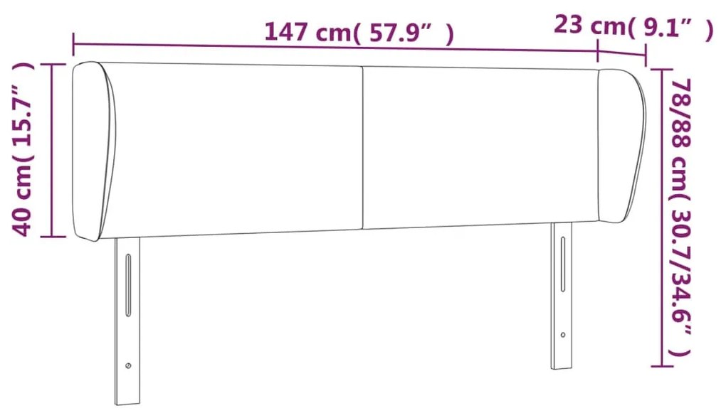 fekete bársony fejtámla szárnyakkal 147x23x78/88 cm