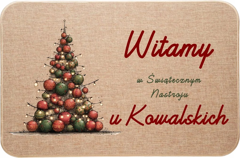 Karácsonyi Lábtörlő lenvászon Üdvözöljük az ünnepi hangulatban Név