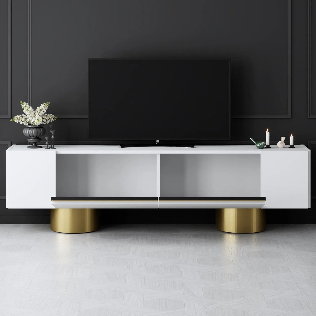 TV szekrény Bohem - White, Gold