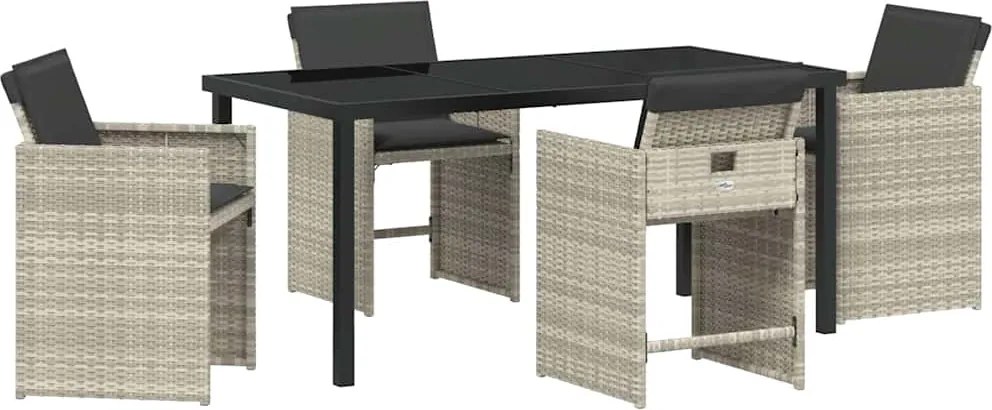 vidaXL Kert étkező szett párnával 5 pcs Világosszürke polirattan