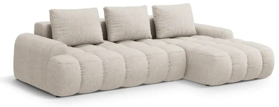 Bézs kinyitható-tárolóhelyes sarokkanapé (jobb oldali-heverő résszel) Linz – Cosmopolitan Design