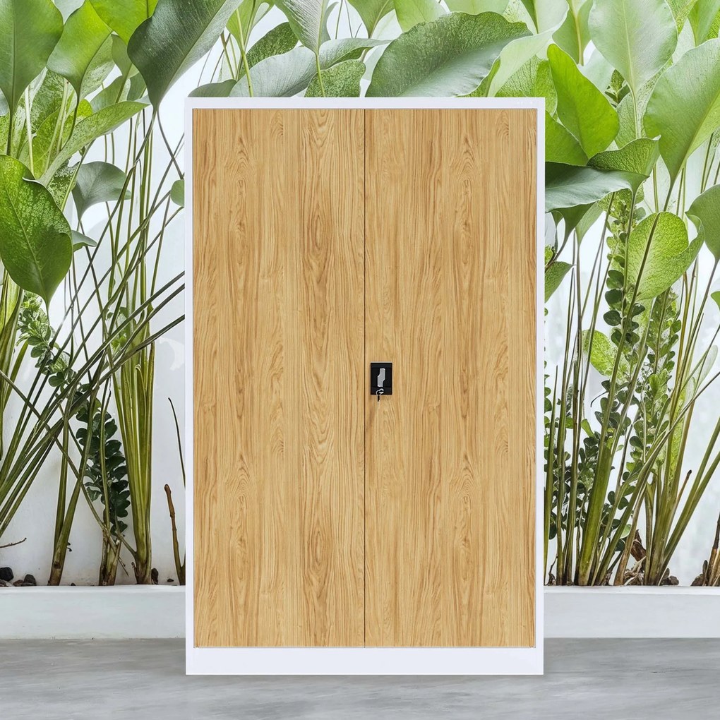 Fém irodai iratszekrény, széles, fehér/arany tölgy, 1150x1850x400 mm: JAN II Eco Design