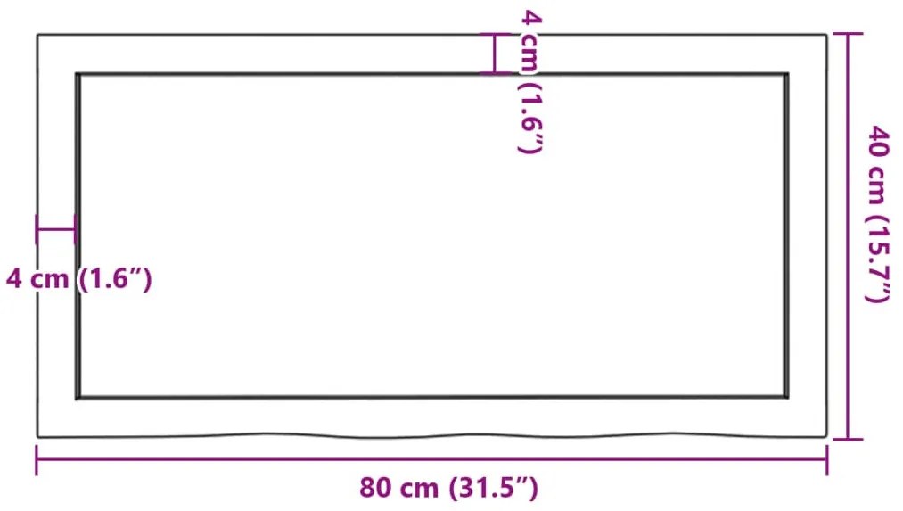 kezeletlen tömör fa fürdőszobai pult 80x40x(2-4) cm
