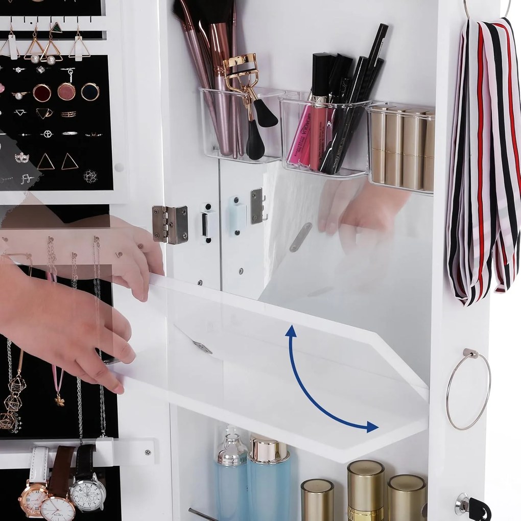 Tükrös ékszerszekrény 37 x 10 x 120 cm, zárható, fehér