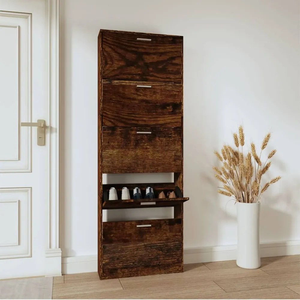 füstös tölgy színű szerelt fa cipősszekrény 59 x 17 x 169 cm