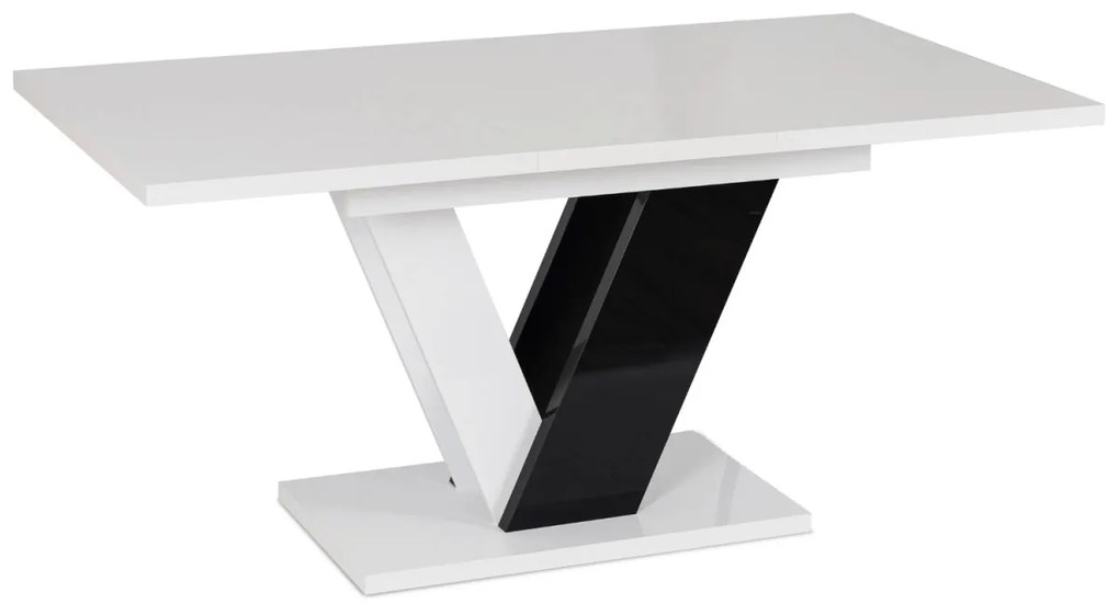 Étkezőgarnitúra: bővíthető asztal 120–160 cm fekete / fehér magasfény színkombinációban + 4 db szürke szék – CLARK / RICK