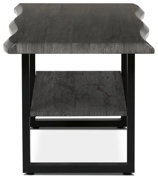 Măsuțăde cafea 120x60x55 cm, blat MDF, decor stejar gri, metal, raft, picioare negre